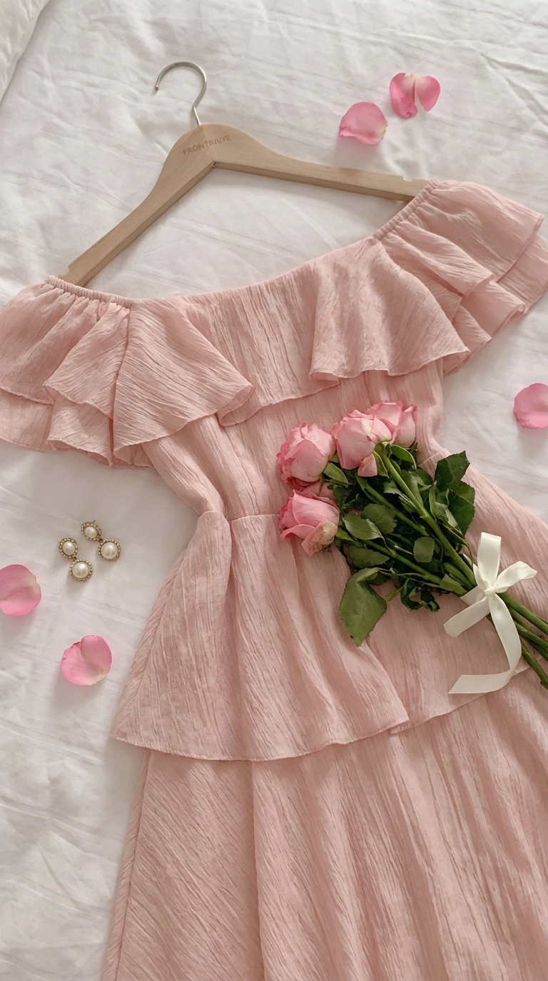 Soft elegant dress layered in a neutral room