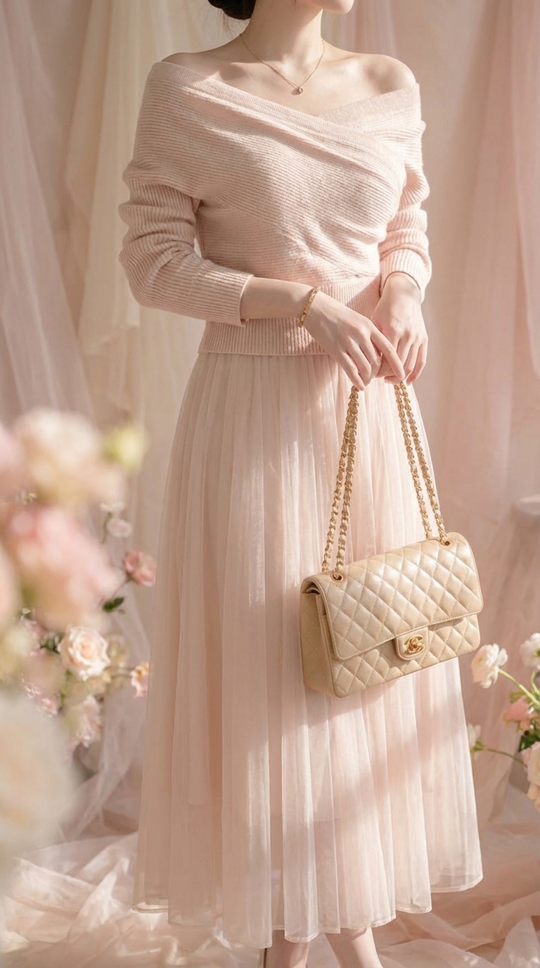 Soft cream blouse and feminine palette